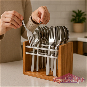 24 Piece Stainless Steel Cutlery Set with Wooden Stand - Superior eMart