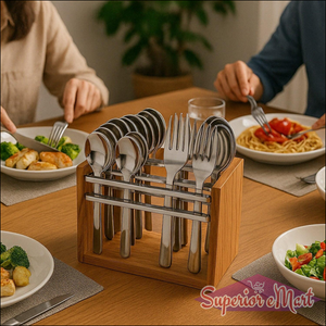 24 Piece Stainless Steel Cutlery Set with Wooden Stand - Superior eMart