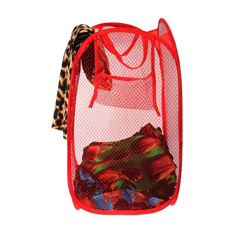 Laundry Hamper Mesh Fabric For Ventilation Foldable Storage Up Clothes Basket