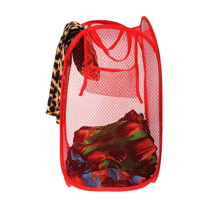 Laundry Hamper Mesh Fabric For Ventilation Foldable Storage Up Clothes Basket