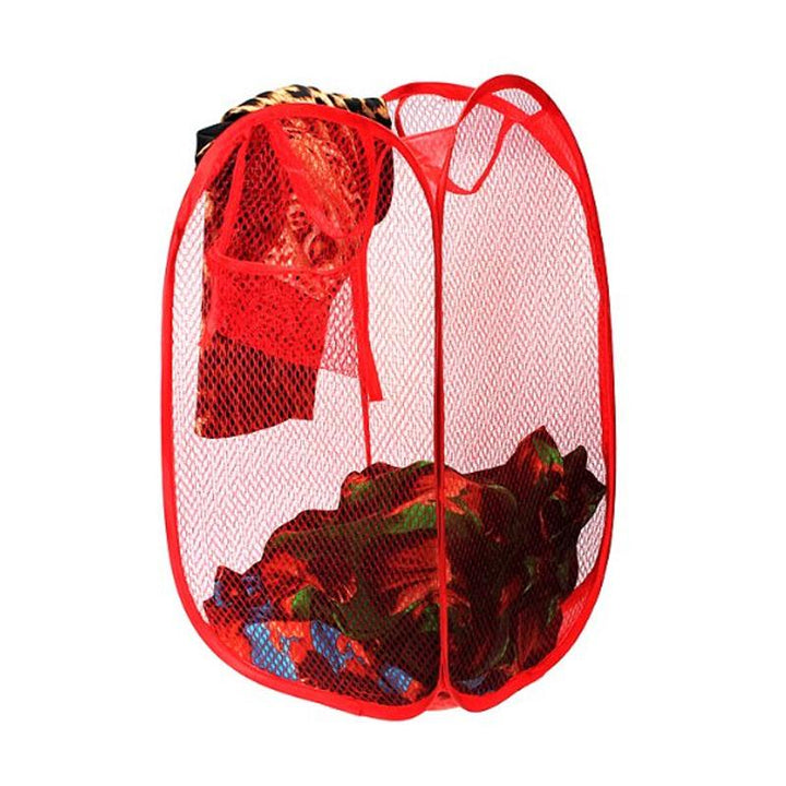 Laundry Hamper Mesh Fabric For Ventilation Foldable Storage Up Clothes Basket