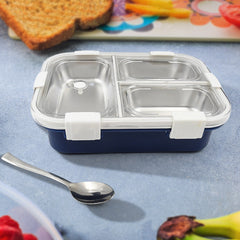 3 Compartment Transparent Stainless Steel Lunch Box for Kids, Tiffin Box, Lunch  - 5500_ss_3compartment_lunch_box