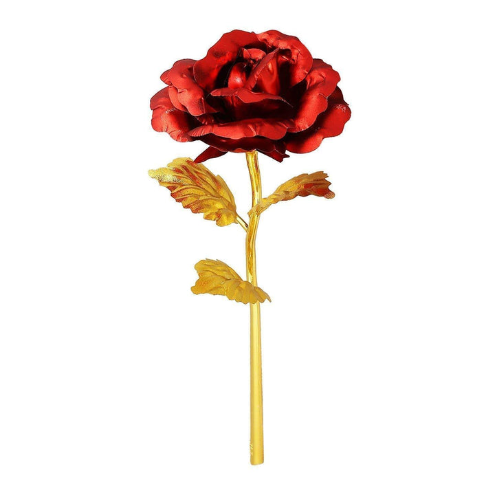 24k golden rose gift, a stunning red rose with a golden stem and leaves, perfect for special occasions