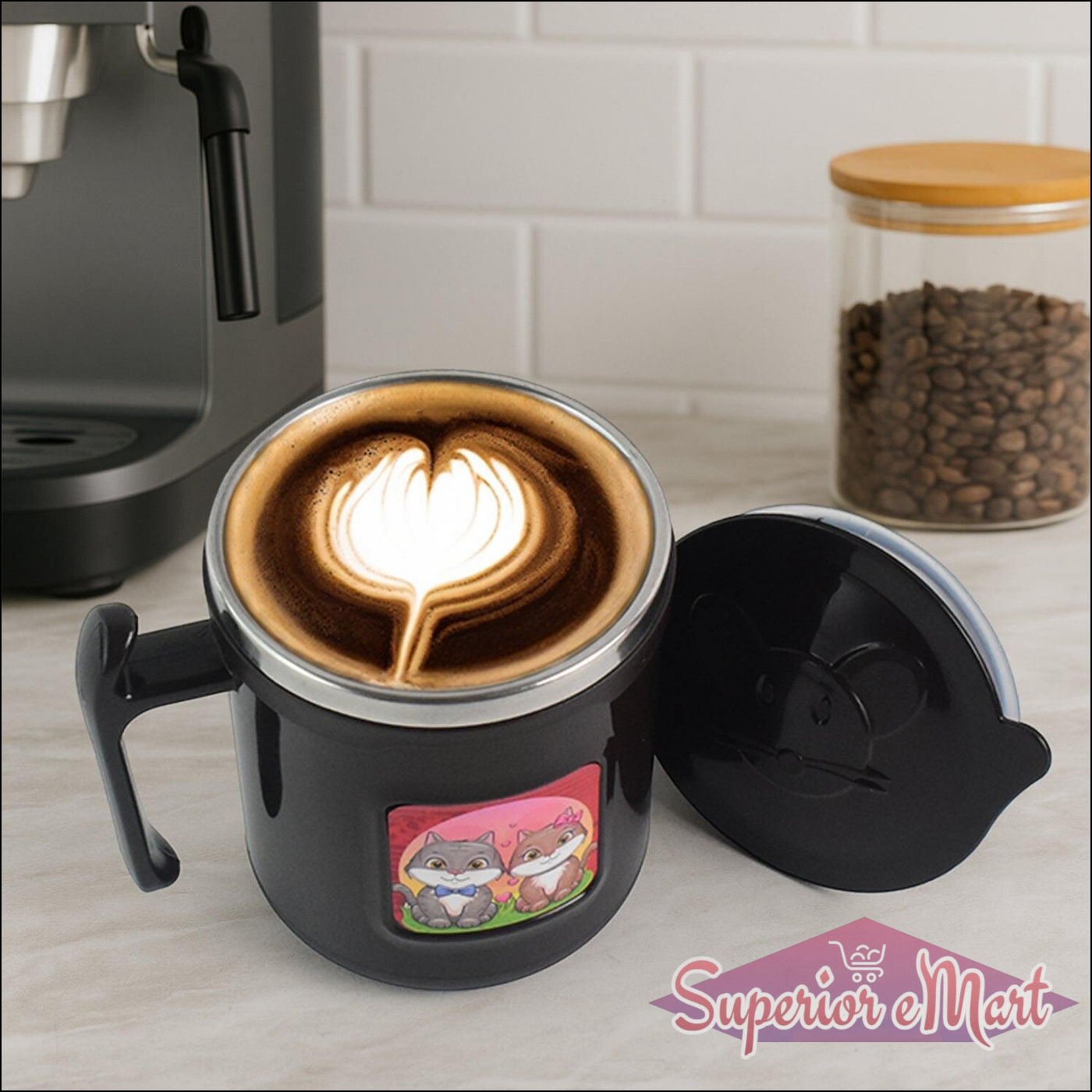 250ml Cute Cat Coffee Mug with Lid - Superior eMart