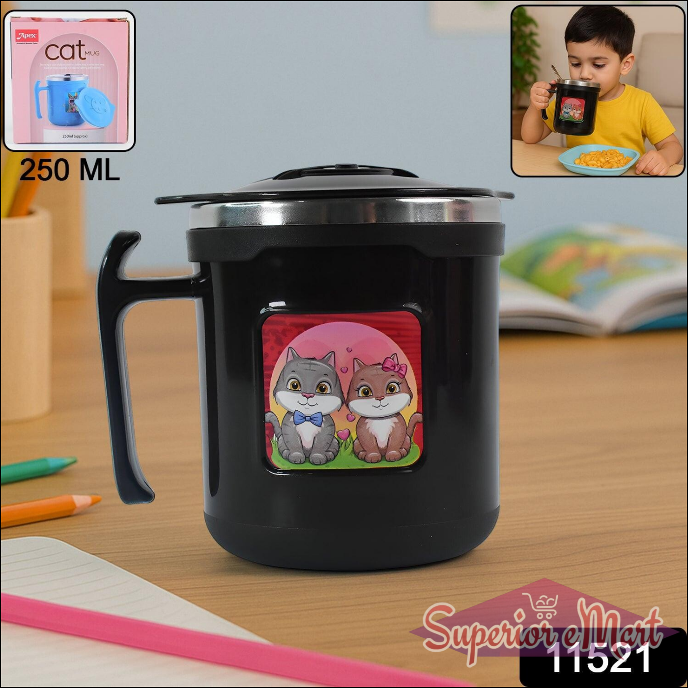 250ml Cute Cat Coffee Mug with Lid - Superior eMart