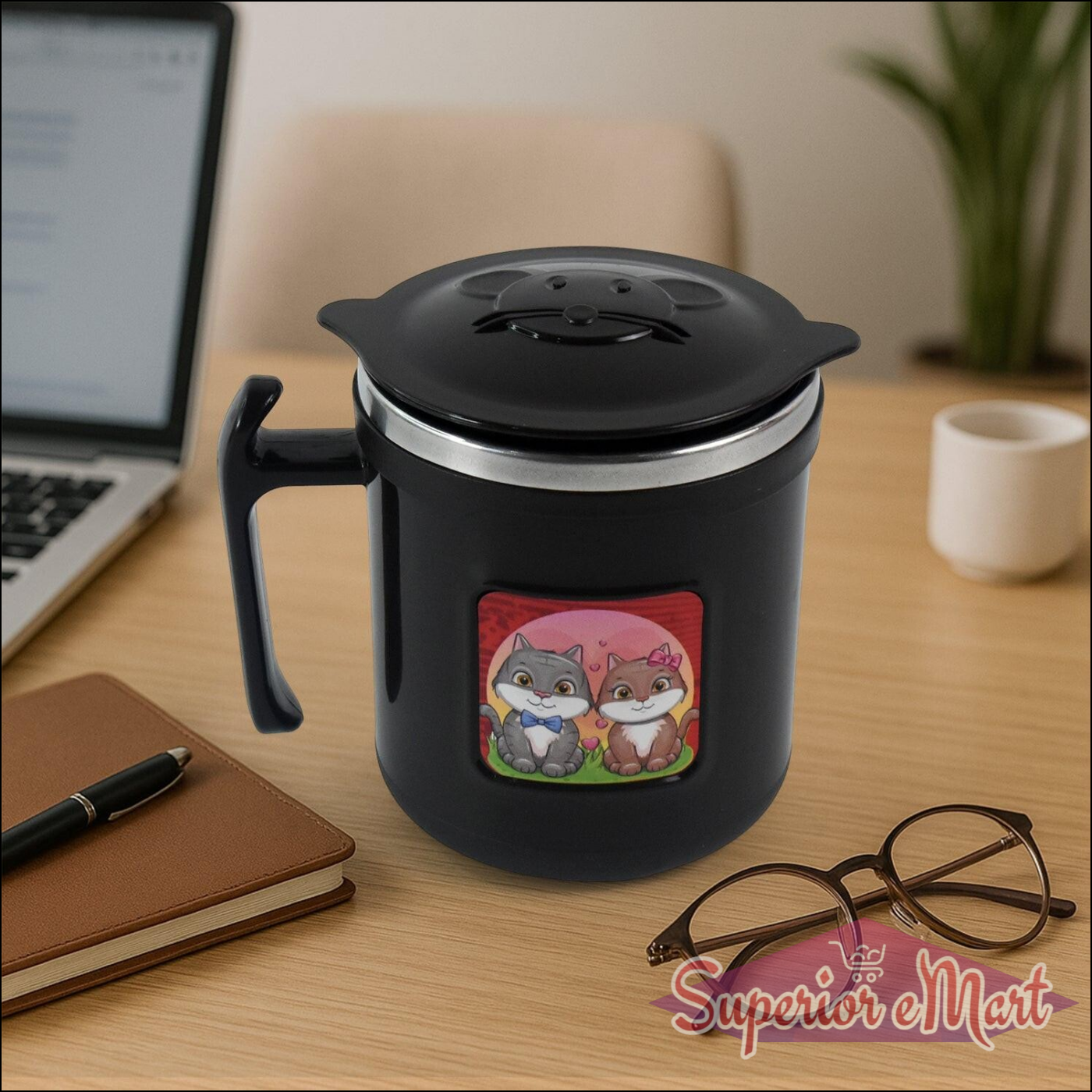 250ml Cute Cat Coffee Mug with Lid - Superior eMart