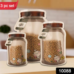 Plastic Transparent Jar Shaped Pouch With Zipper (3 Pcs Set) - 10088_tran_jar_shape_pouch_3pc