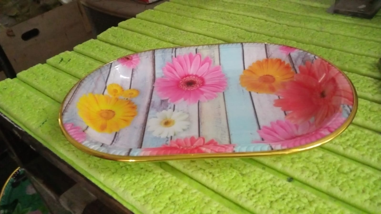 Medium Plastic Flower Printed Design Serving Tray (1 Pc / 31 x 21 CM / Mix Color - 10143_medium_plastic_serving_tray_1pc