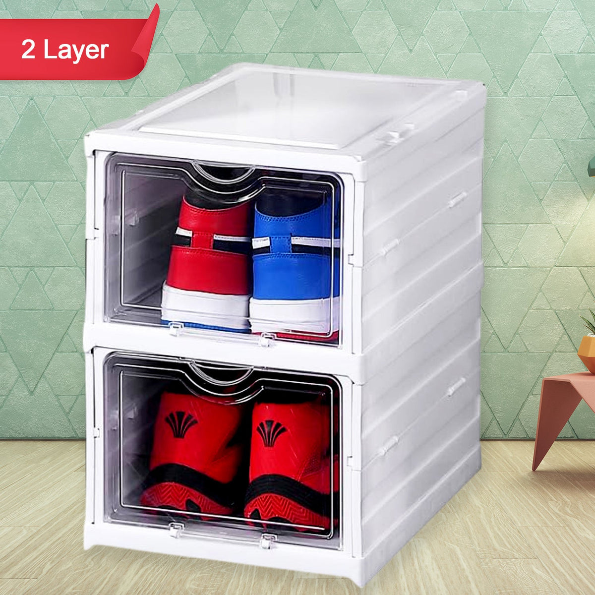 Stackable Multifunctional Storage, for Clothes Foldable Drawer Shelf Basket Util - 17665_multi_2_layer_storage_rack