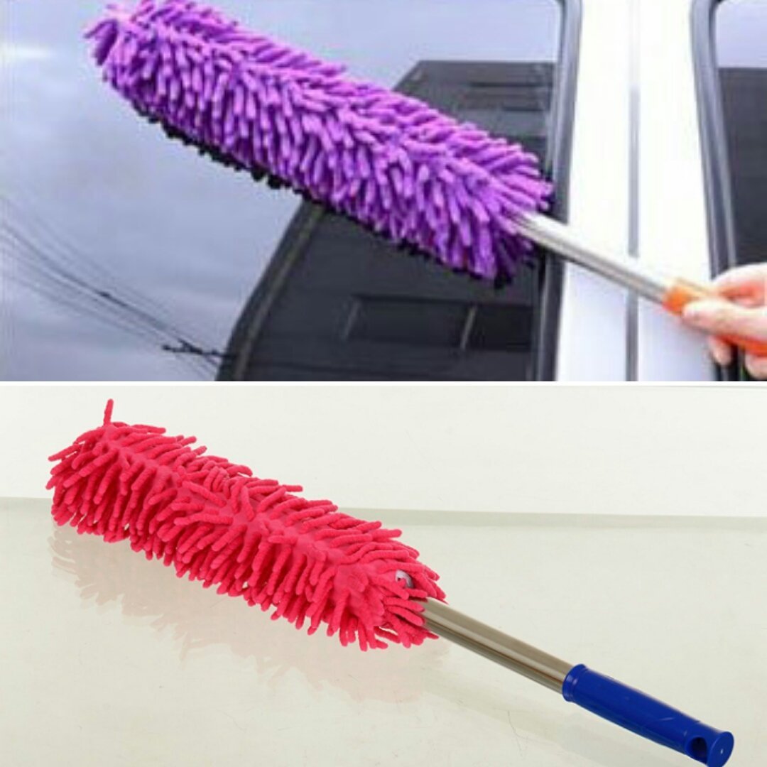 Extendable microfiber duster with a telescopic handle.