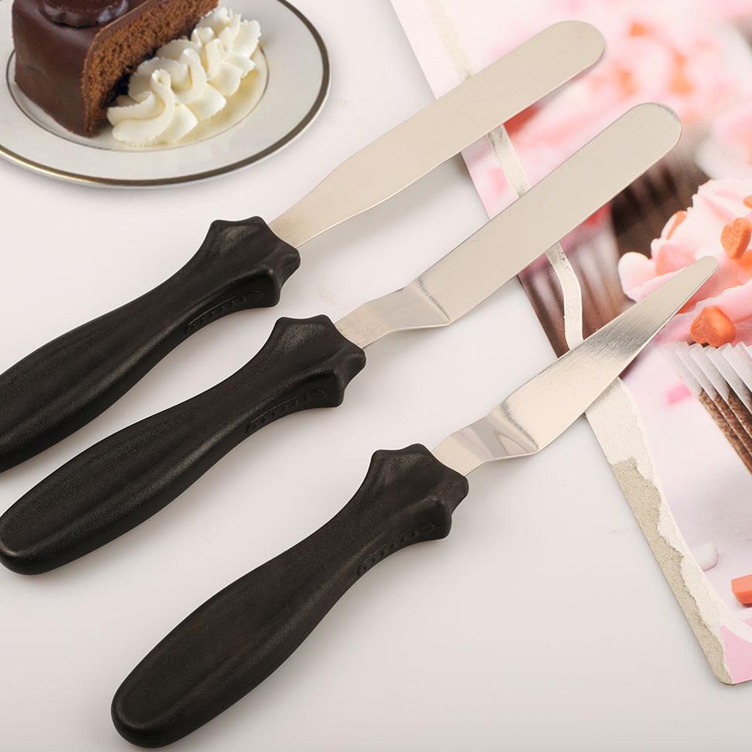 MULTI-FUNCTION STAINLESS STEEL CAKE ICING SPATULA FLAT ANGULAR TRIANGLE PALLET K - 2805_ss_3pc_cake_icing_set