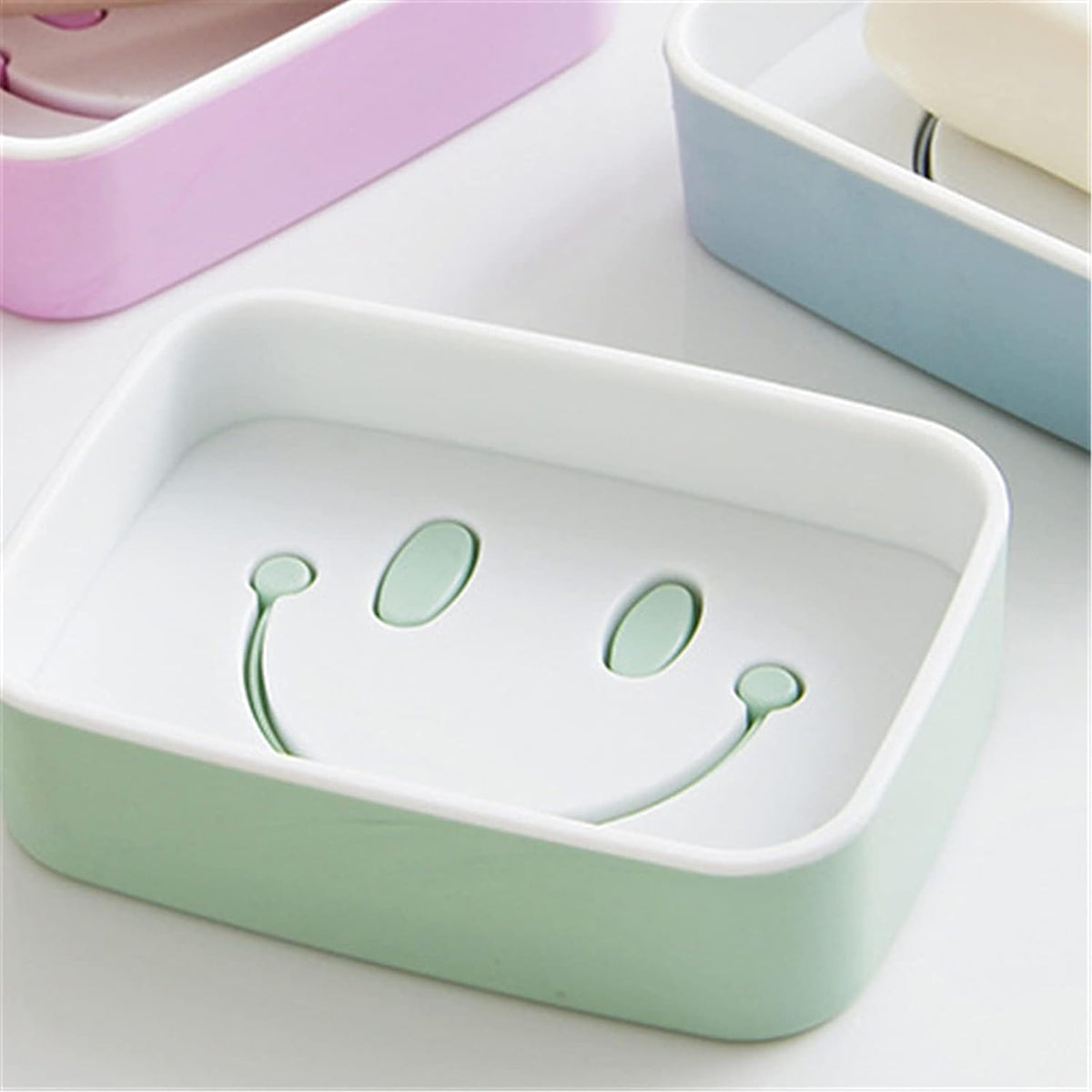 Soap Dish with Drain Soap Holder, Soap Saver Easy Cleaning, Soap Tray for Shower - 7000_smily_soap_wall_dish_1pc