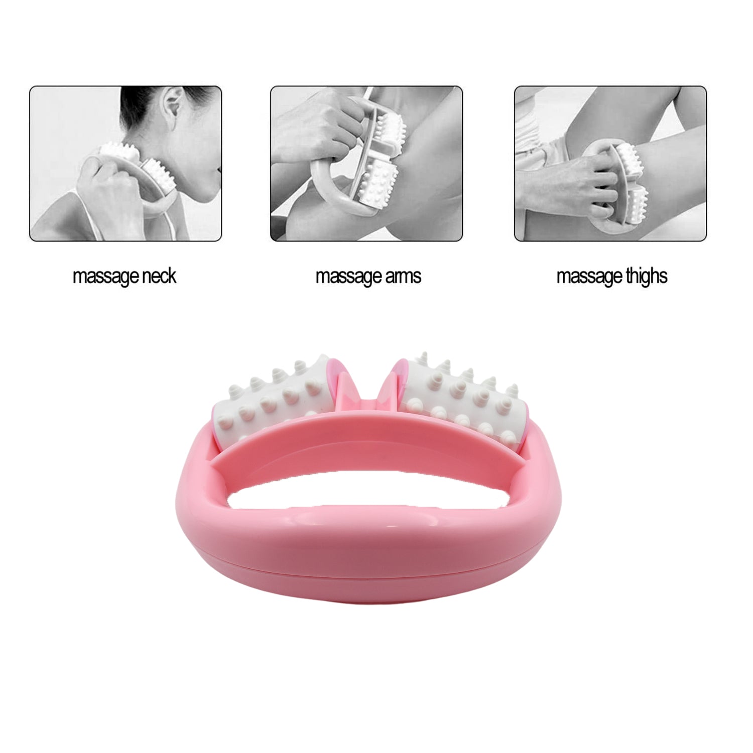 Manual Round Handle Plastic 2 Rollers Massage Roller Cellulite Roller for Legs,  - 6405_plastic_2rollers_massager