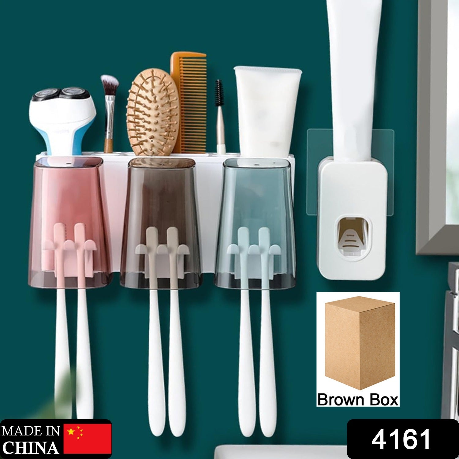 Wall Mount Toothbrush Holder with 3 Cups Automatic Toothpaste Holder Multi-Funct - 4161_wall_toothbrush_holder_no1