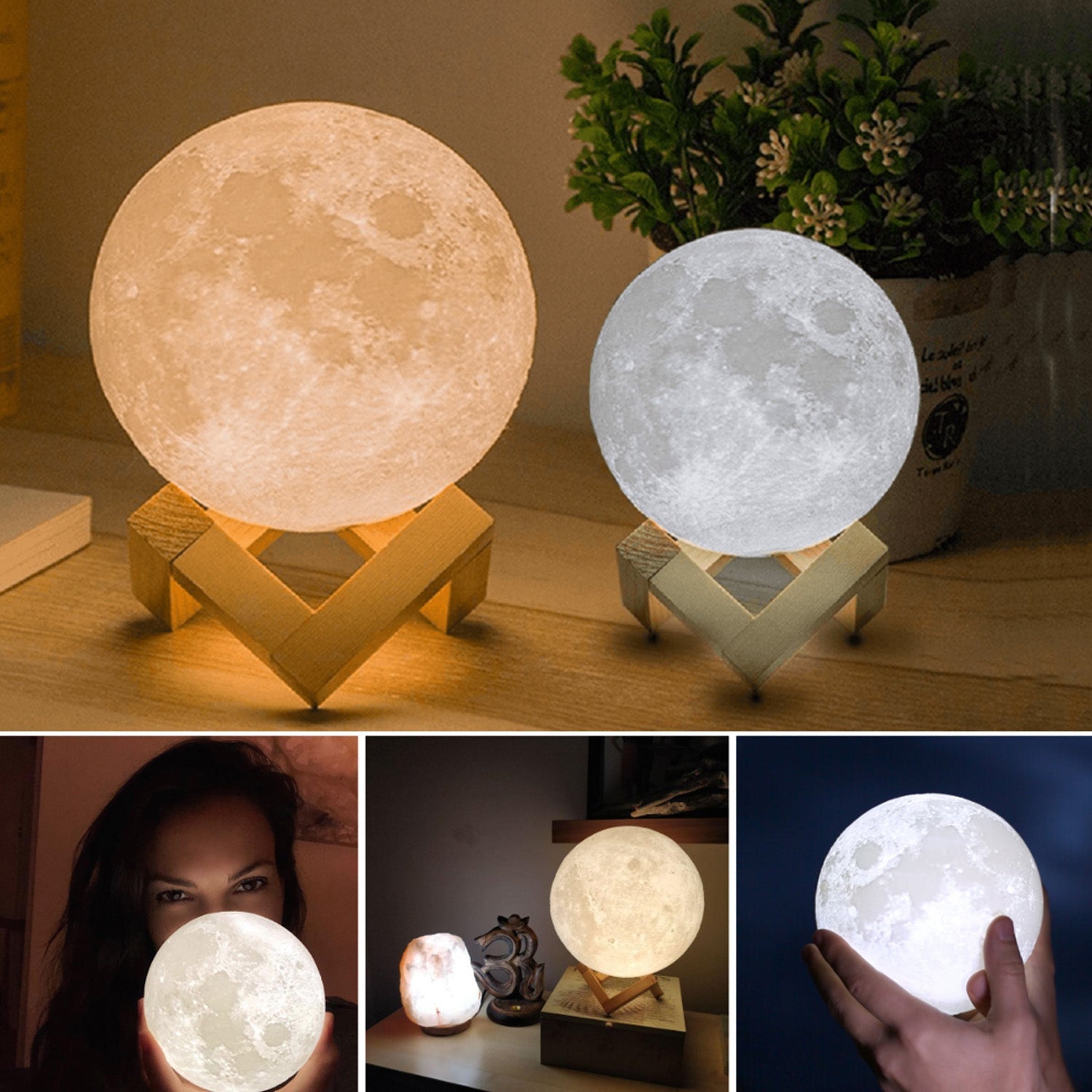 Moon Night Lamp with Plastic Stand Night Lamp for Bedroom (19 x14 Cm / 1 Pc) - 12903_3d_moon_lamp_19x14cm