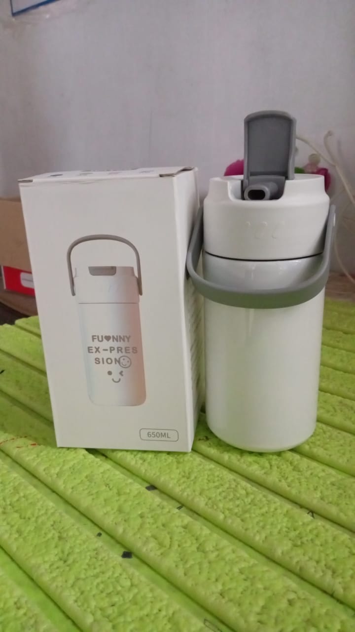 Stainless Steel Mug / Bottle Vacuum Insulated Cup With Handle, Small Cup & Straw - 13288_ss_vacuum_water_bottle_650ml