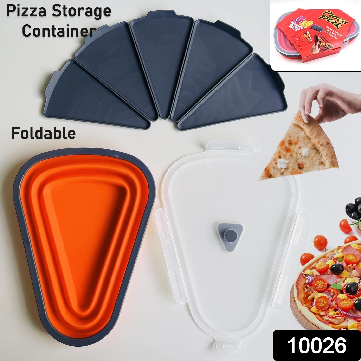 Reusable Pizza Storage Containers with 5 Microwavable Serving Trays, Silicone Co - 10026_pizza_sto_containers_with_5_tray