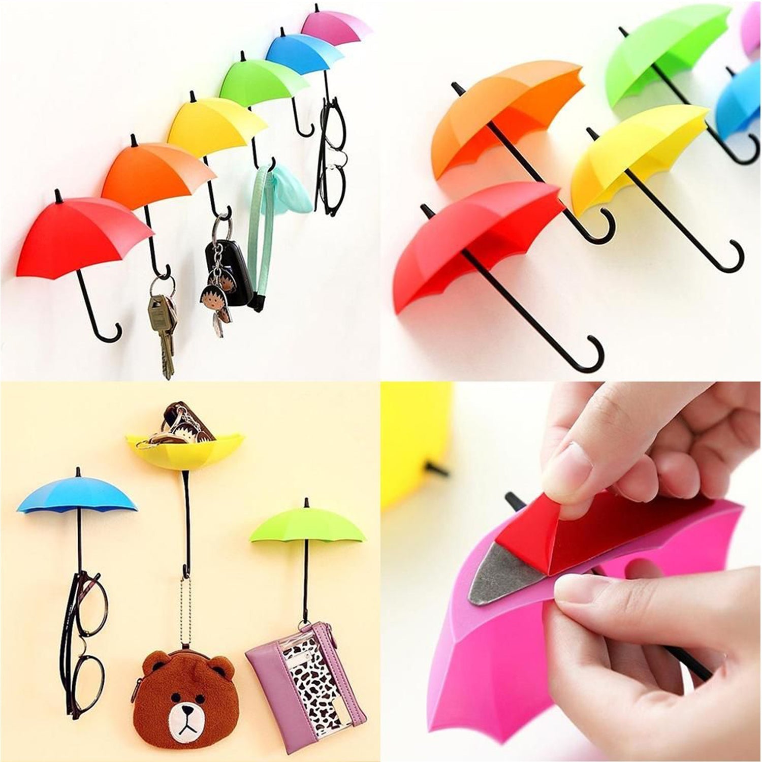 Multipurpose Umbrella Key Hat Holder Wall Hanging Hook Multicolor - 9063_3pc_umbrella_key_holder