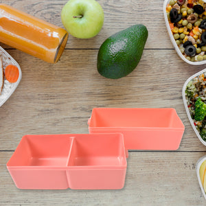 Superior eMart 3 compartment lunch box in vibrant colors with healthy meal options on a wooden table
