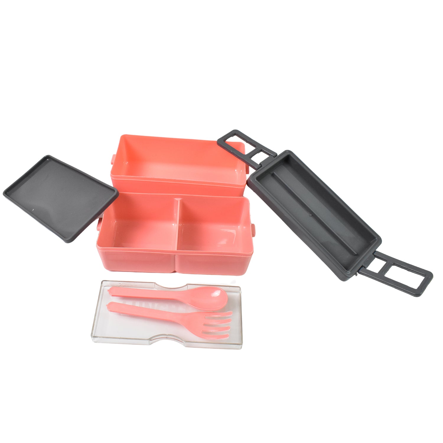 3 compartment lunch box with detachable lid and utensils for easy meal organization