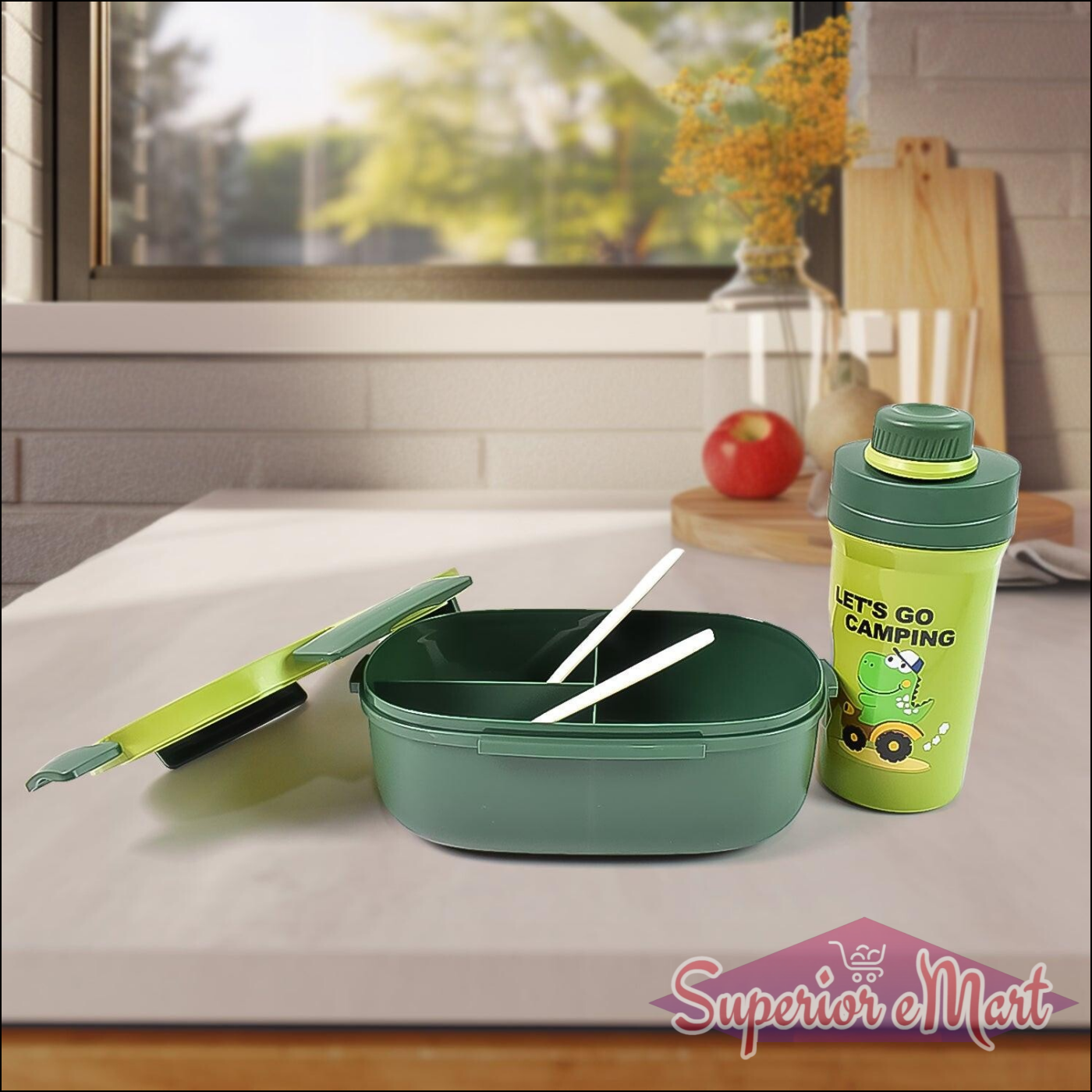 3 Compartment Lunch Box with Bottle - Superior eMart