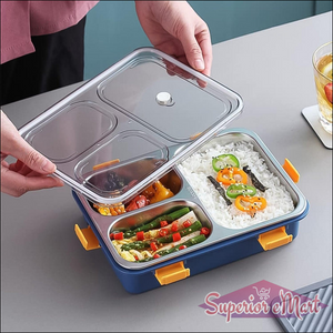 Durable stainless steel lunch box with compartments for convenient meal packing and storage