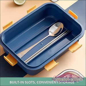 Durable stainless steel lunch box with compartments and built-in slots for convenient storage