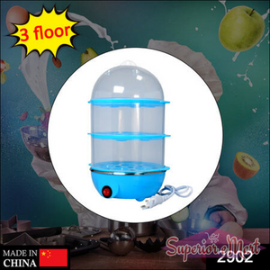 3 tier electric egg boiler in blue with transparent dome and power cord for easy cooking