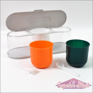 3 grid spice box with spoon featuring colorful containers and a clear lid for organized storage