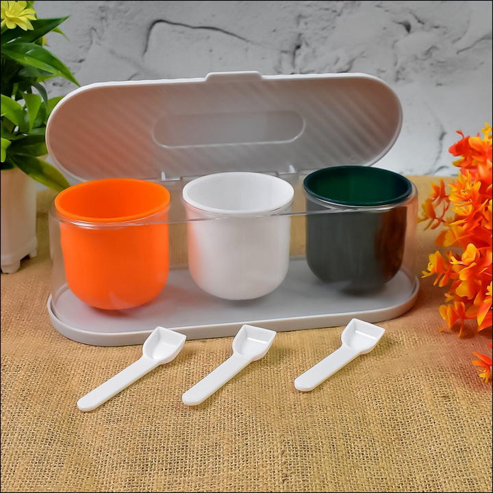 3 grid spice box with spoon featuring vibrant containers for organized kitchen storage