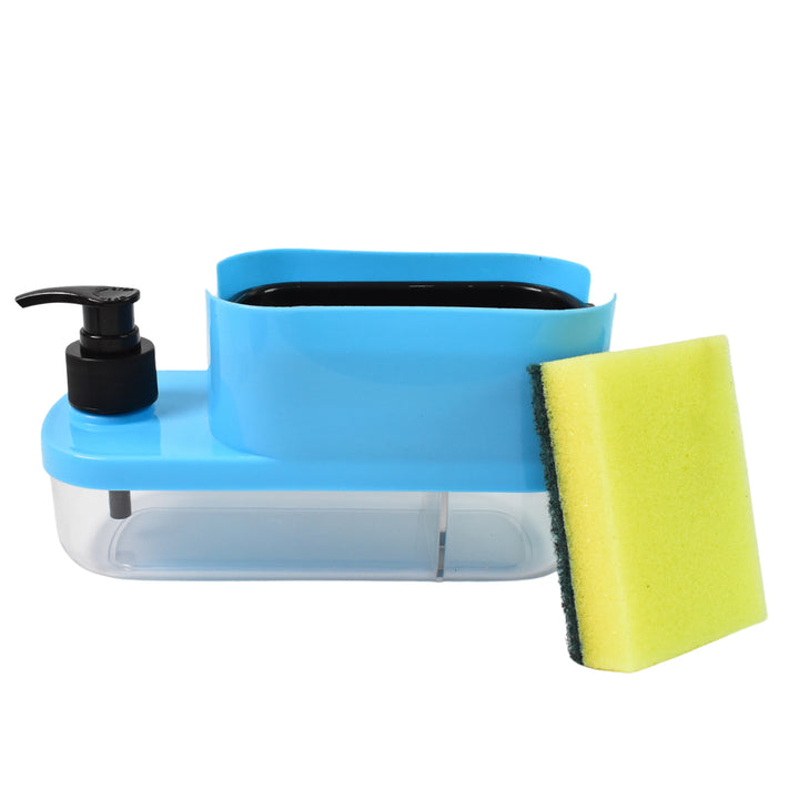 3 in 1 dishwashing dispenser with sponge holder, designed for convenient kitchen cleaning