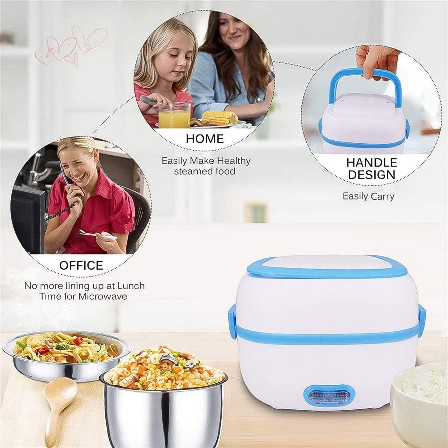 Superior eMart 3 in 1 electric lunch box with handle design for easy carrying and steaming food at home or office