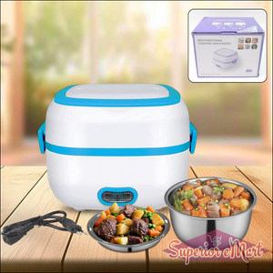 3 in 1 electric lunch box with multiple compartments and a steaming bowl for quick meals