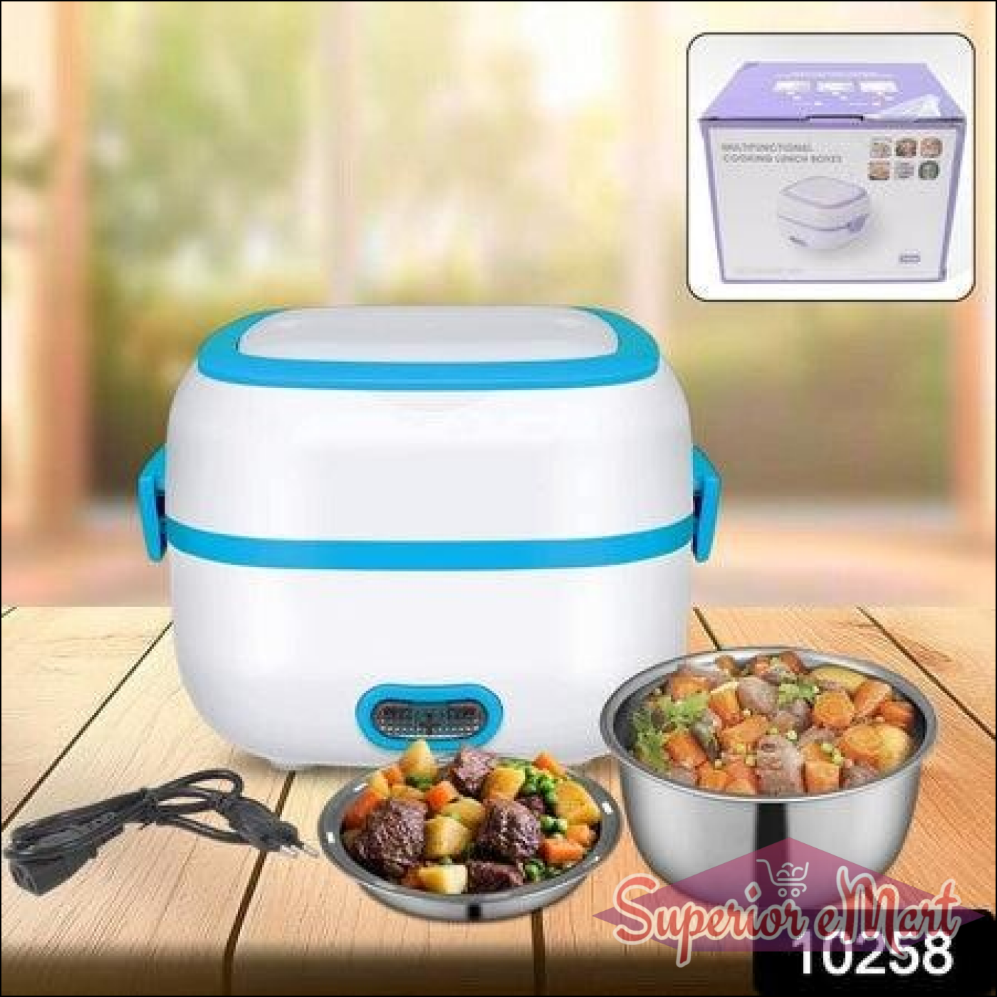 3 in 1 electric lunch box with stainless steel containers and steaming feature for efficient meal prep