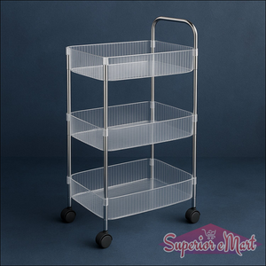 3-layer storage trolley with wheels in clear plastic and metal frame for home organization