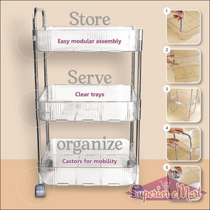 3-layer storage trolley with wheels for easy organization and mobility in home and kitchen spaces