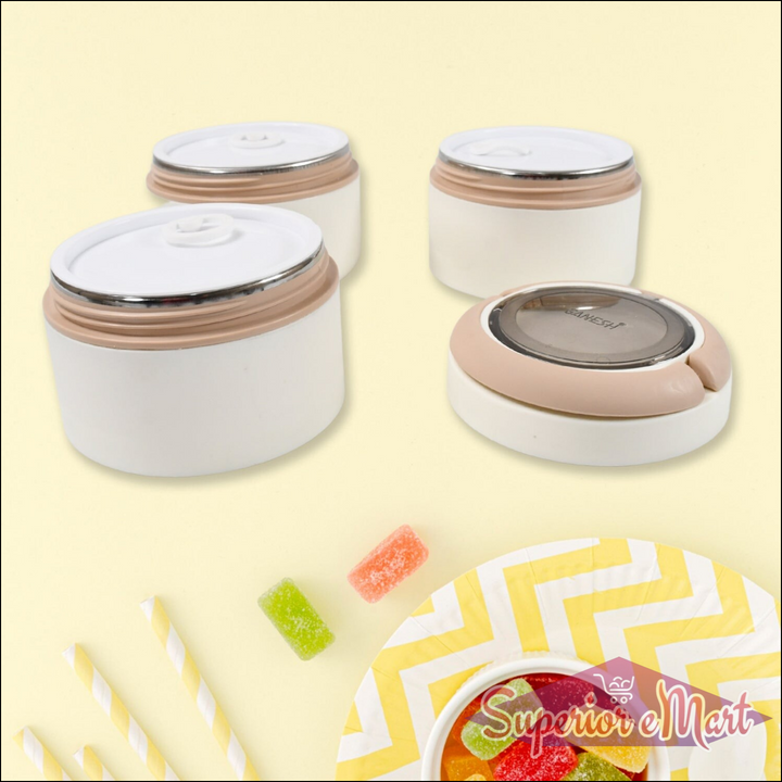 Superior eMart stainless steel 3 layer lunch box in white with pink lids for meal prep and storage