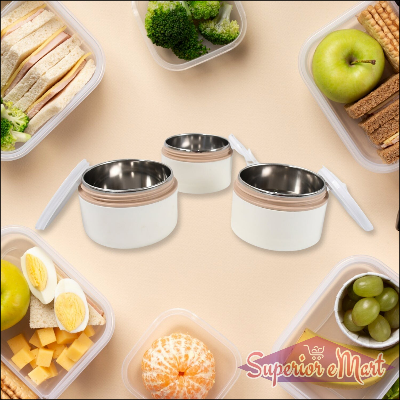 Superior eMart stainless steel 3 layer lunch box with compartments for versatile meal packing