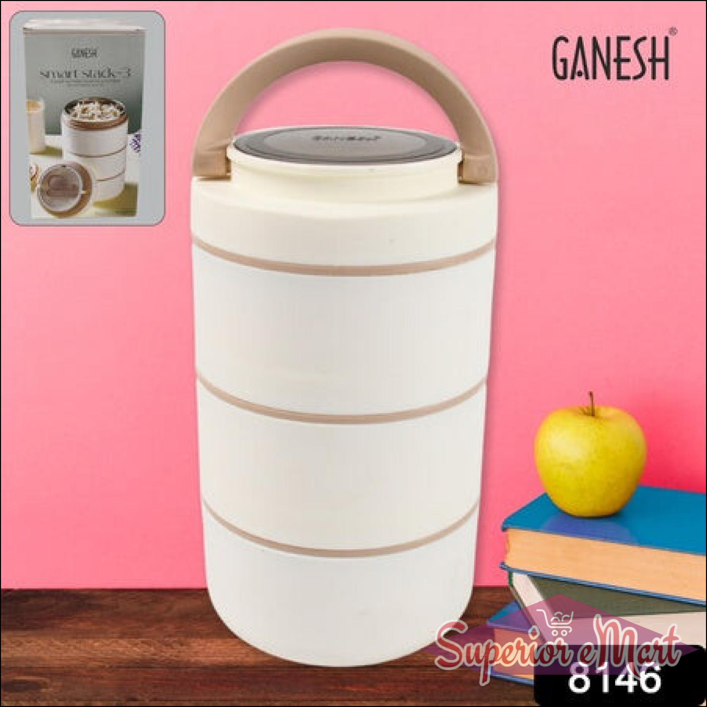Superior eMart stainless steel 3 layer lunch box with a convenient carrying handle for meal prep