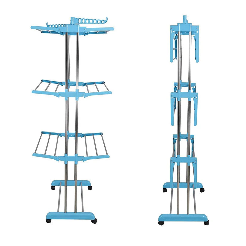 3 layer stainless steel cloth drying stand with adjustable tiers for efficient air drying