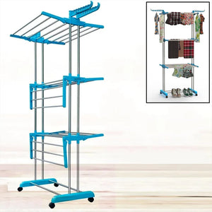 3 layer stainless steel cloth drying stand with multiple levels for efficient drying and easy storage