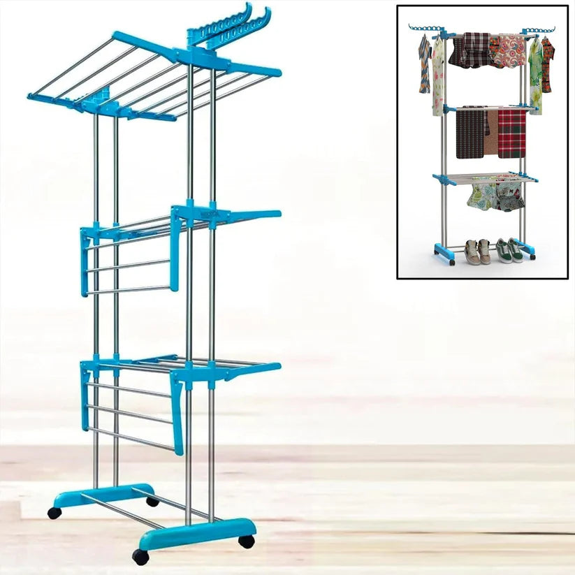 3 layer stainless steel cloth drying stand with multiple levels for efficient drying and easy storage