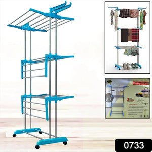 3 layer stainless steel cloth drying stand with multiple tiers for efficient laundry drying