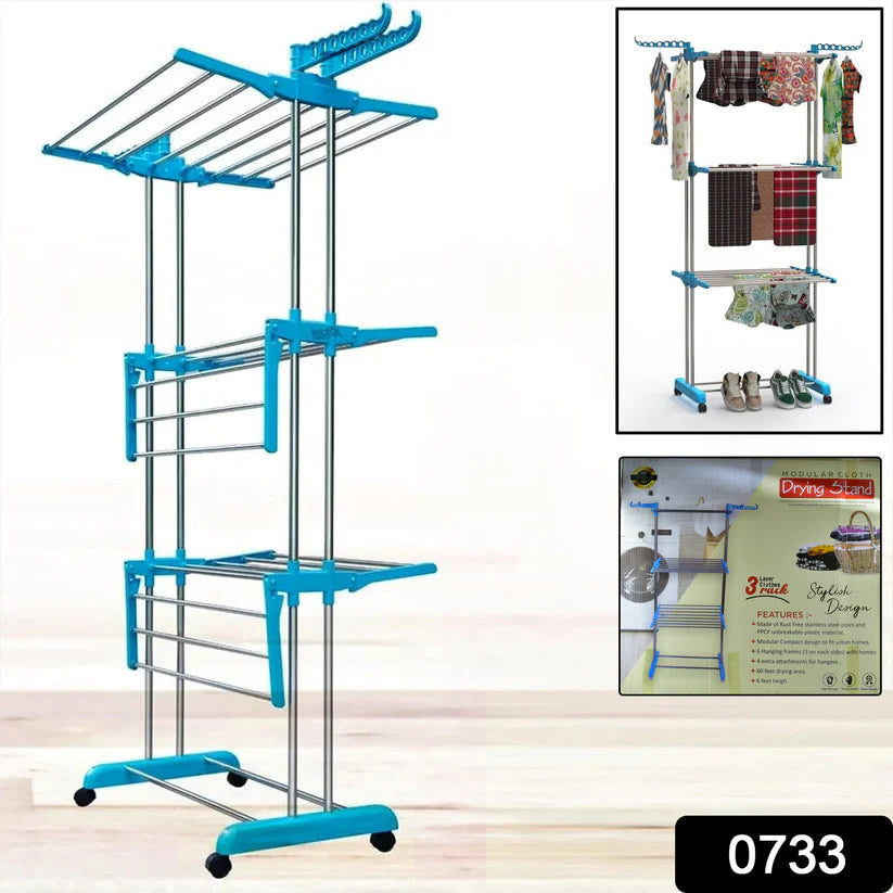 3 layer stainless steel cloth drying stand with multiple tiers for efficient laundry drying
