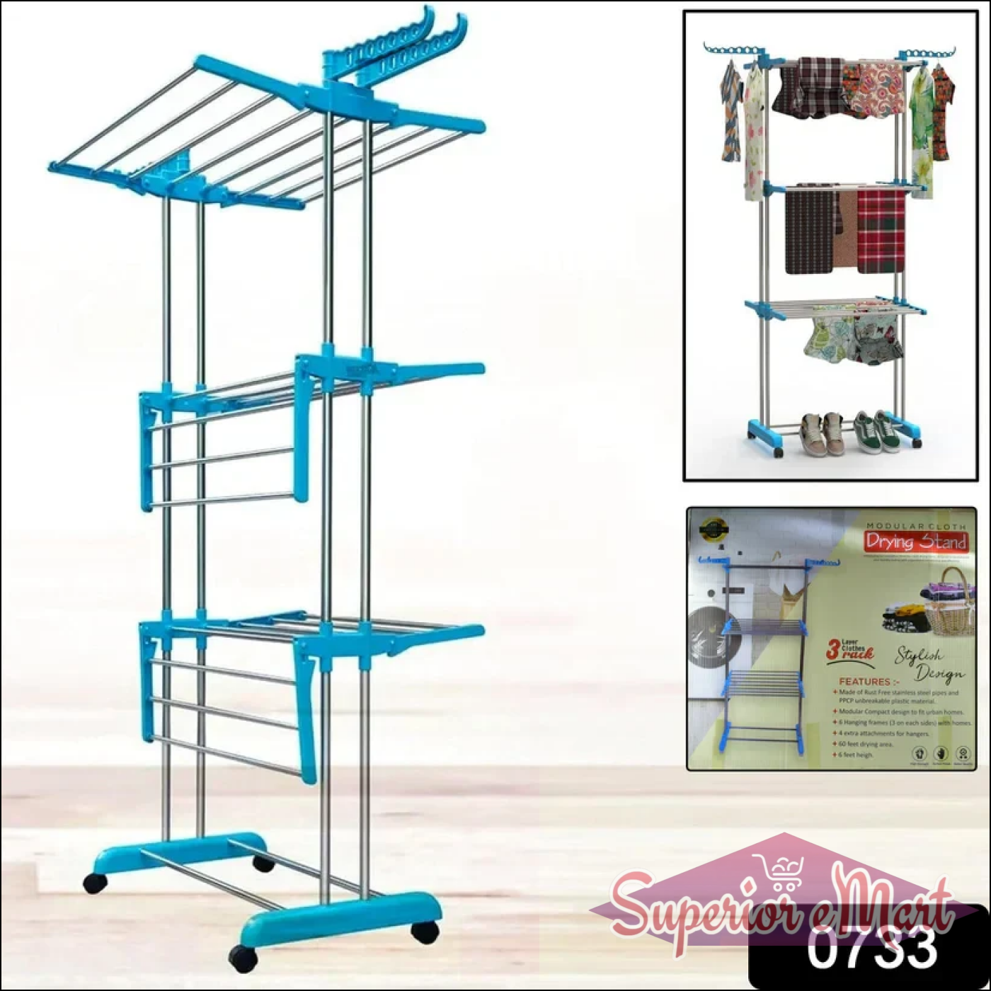 3 layer stainless steel cloth drying stand with multiple tiers for efficient laundry drying