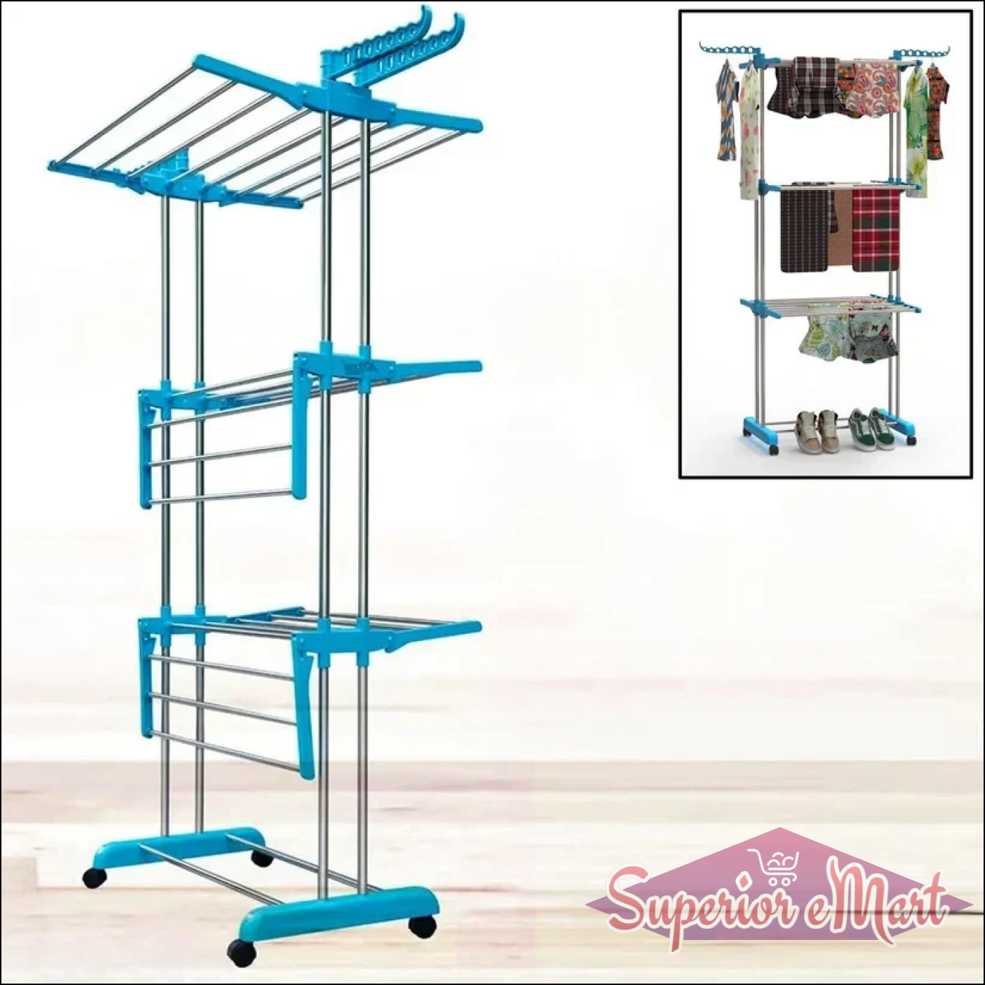 3 layer stainless steel cloth drying stand with multiple levels for efficient drying and easy storage