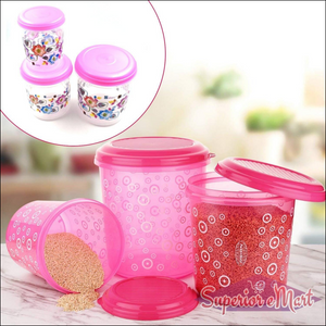 Superior eMart 3 piece storage container set in pink with decorative designs for organized kitchen storage