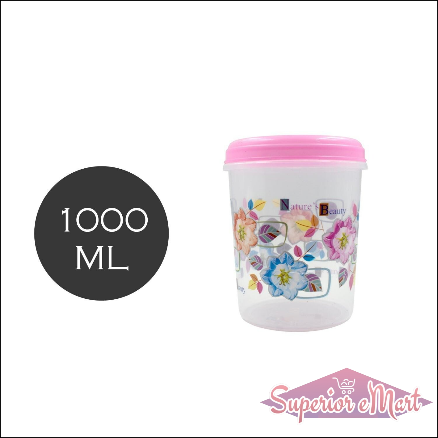 3 piece storage container set with floral design, includes 1000 ML container for kitchen organization