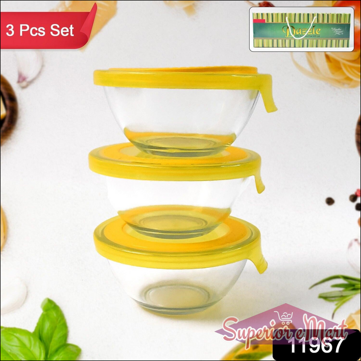 3 Piece Glass Bowl Set with Lids - Superior eMart