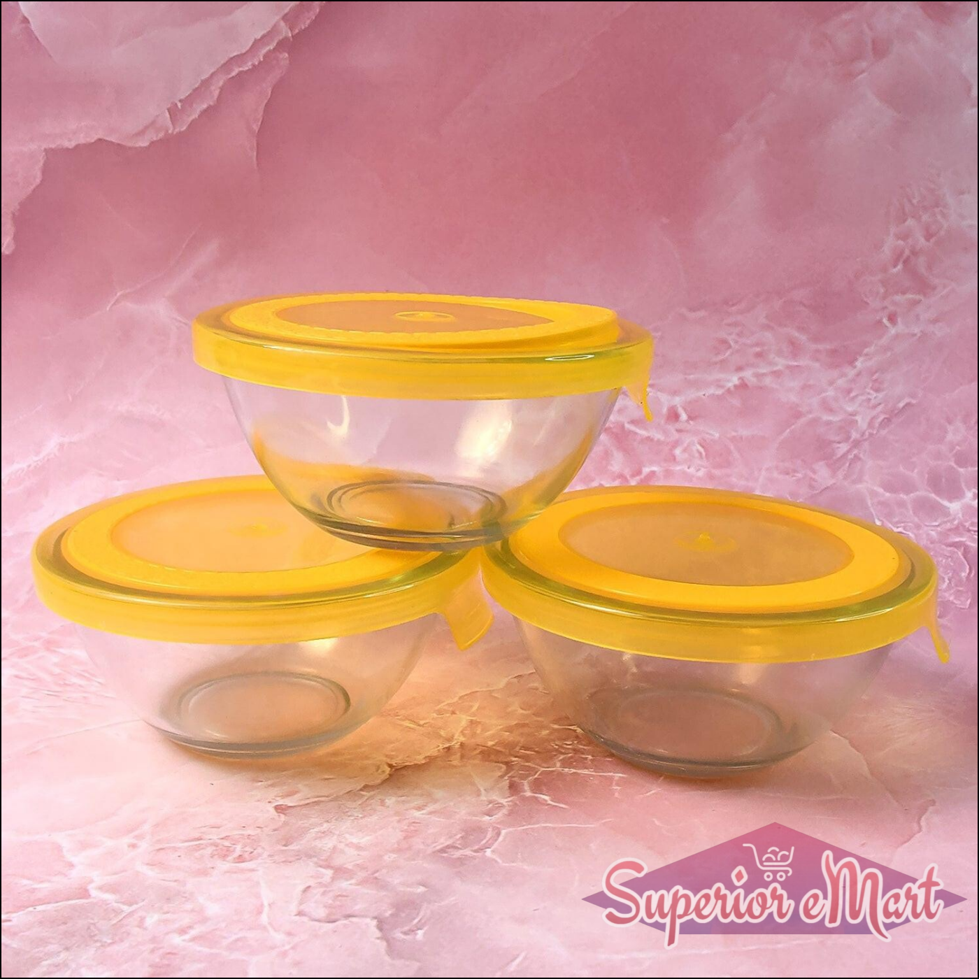 3 Piece Glass Bowl Set with Lids - Superior eMart